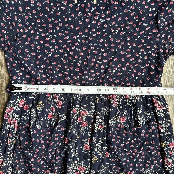 Vintage Cottagecore Floral Womens Dress Rayon Navy Grunge Moody 80s Medium - Picture 10 of 12